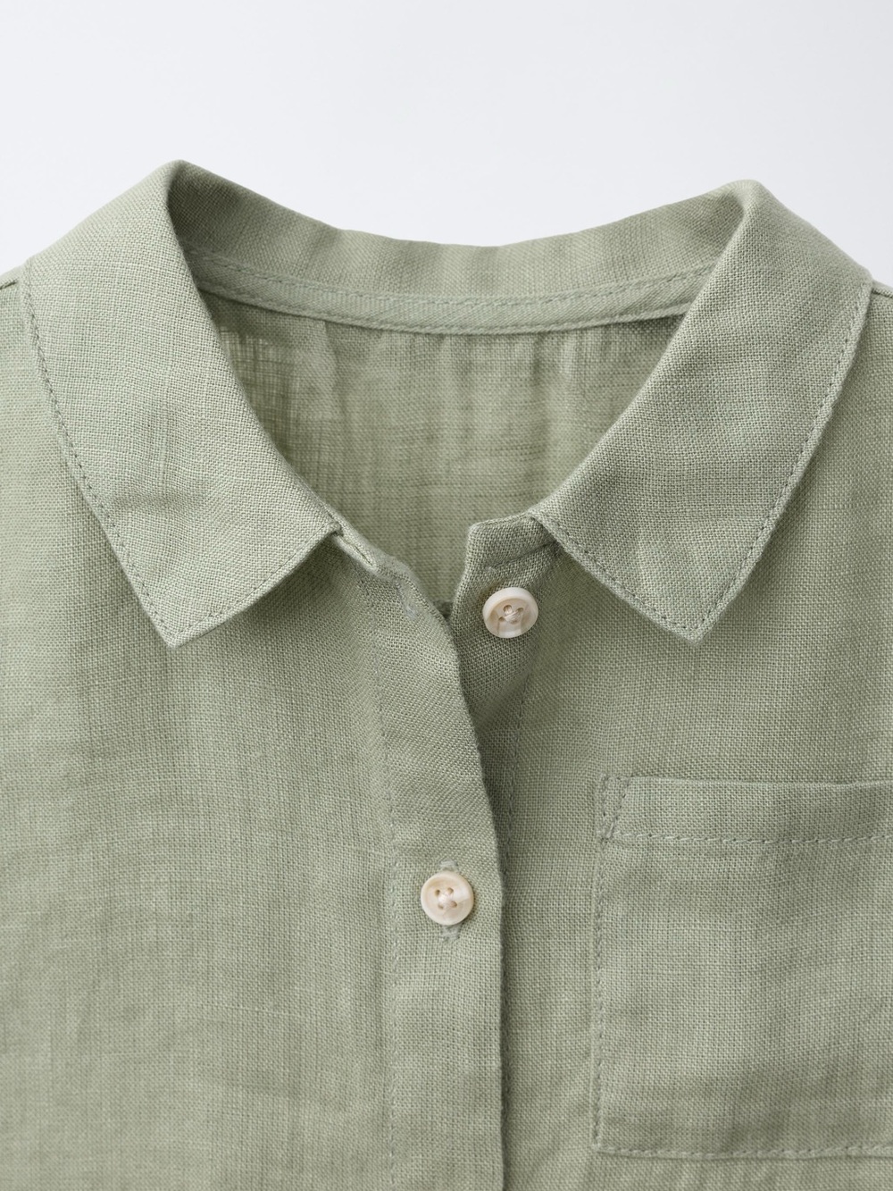Zara Light sage Green Linen Button-Down 3/4 sleeves Shirt